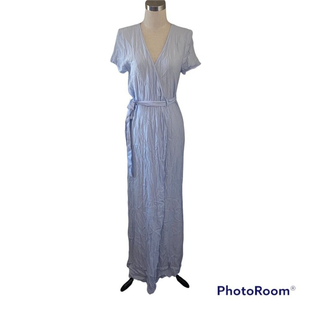 Nasty Gal Wrap Maxi Dress V Neck Short Sleeve Pastel Blue M